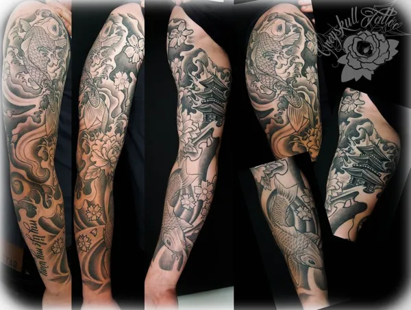 Japanisch inspirierter Sleeve mit Koi und Pagode